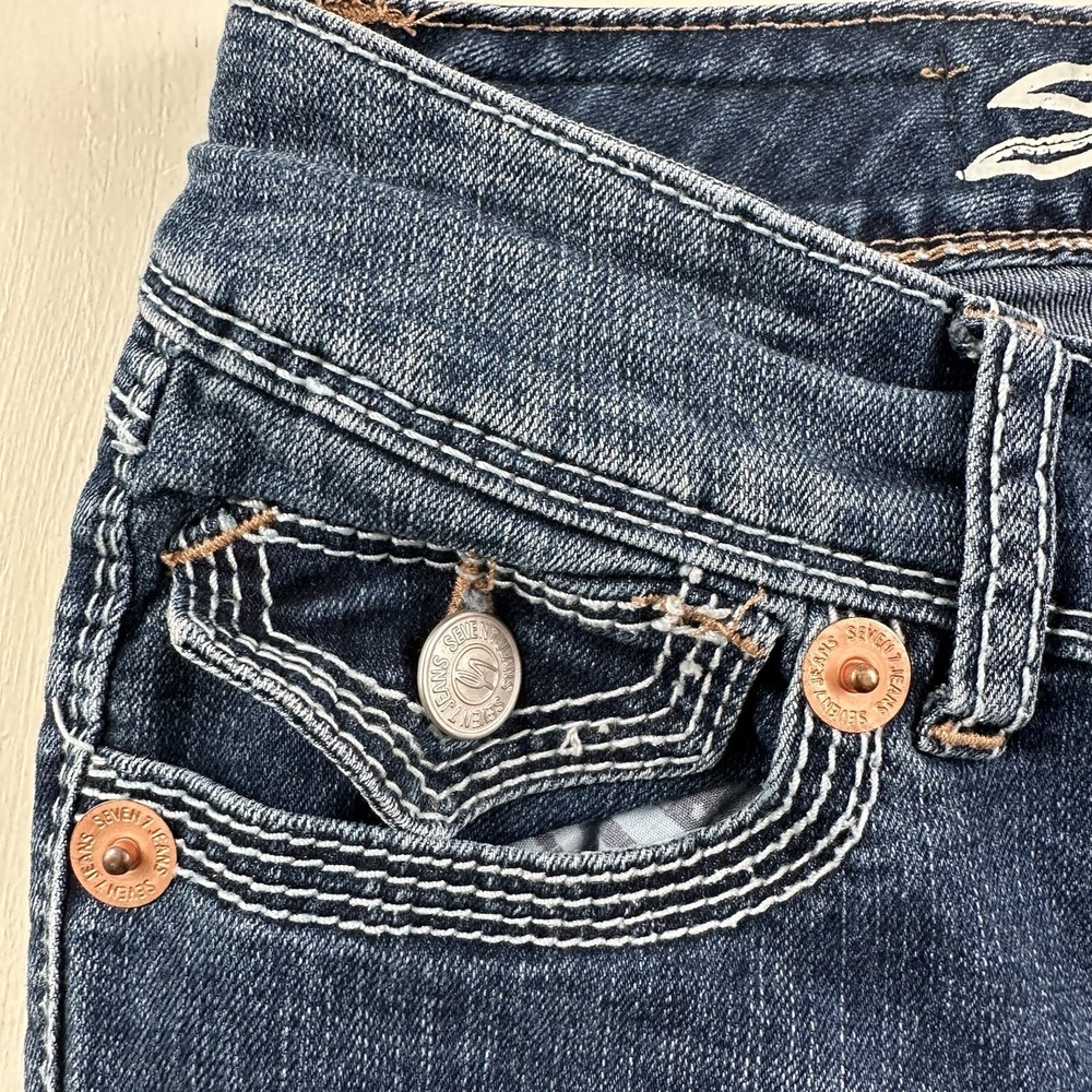 Seven 7 Womens Rocker Slim Jeans 26x27 Blue Stretch Flap Back Pockets Tag Sz 25 - Picture 4 of 16